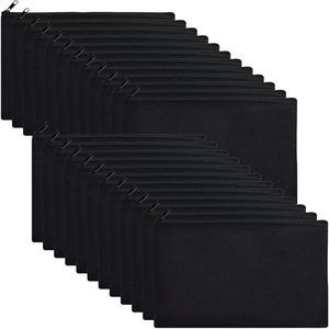 24 Packs Black Canvas Pouch- Multi-purpose Cosmetic Bag With Zipper, Blank Diy😒